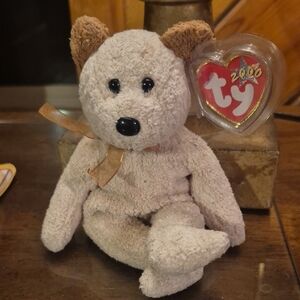 Ty Plush Bear with Heart Tag - Cream and Brown